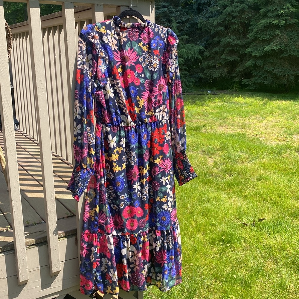 Aqua Pink and Blue Long Sleeve Print Dress - Picture 3 of 3